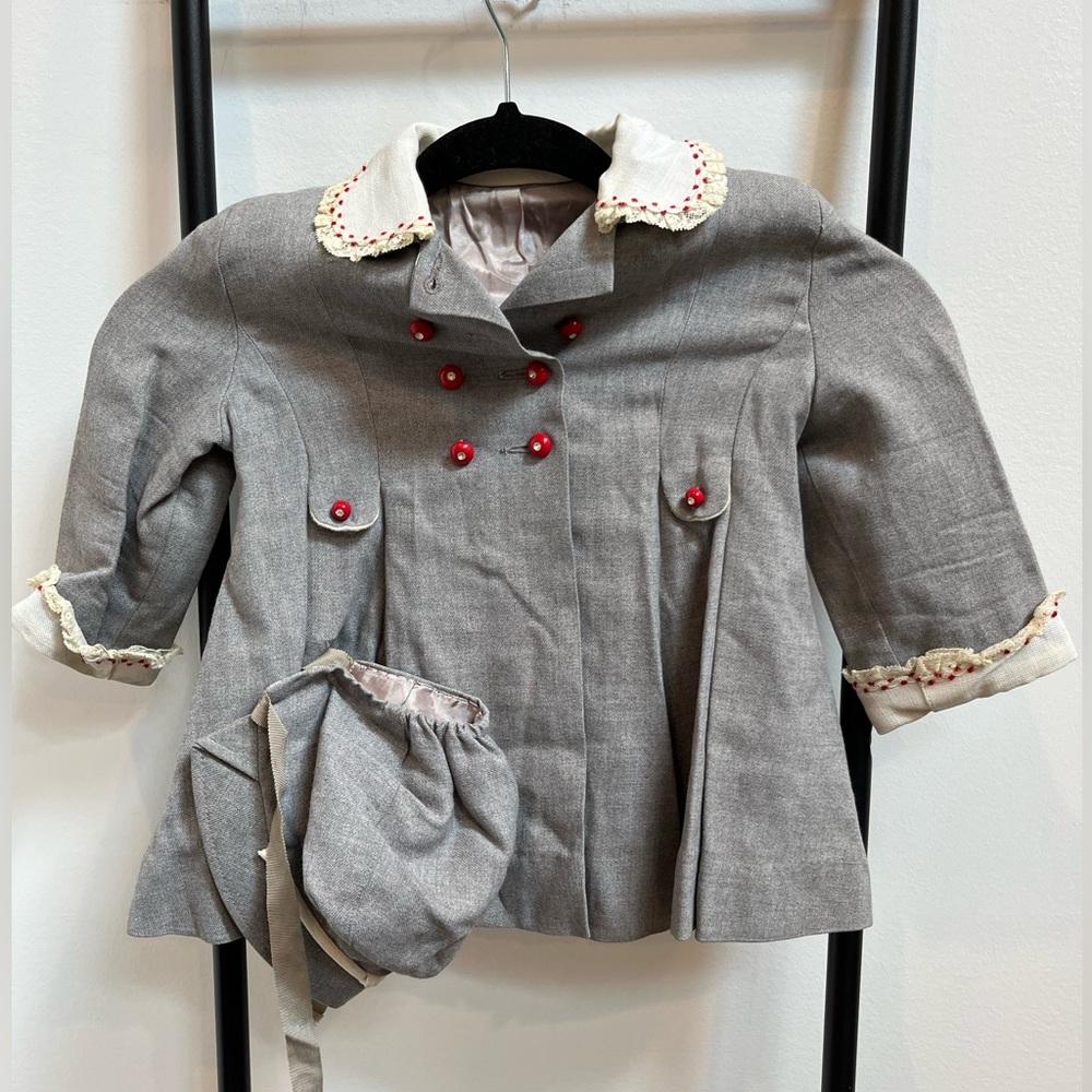 Vintage 1950 Little Miss Robin Gray Bundle Jacket and Bonnet Hat Toddler Girl